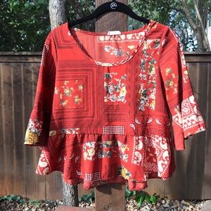 Silky Flowey Red Blouse
